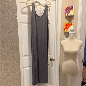 Merona Light Gray Crochet-Back Maxi Tank Dress